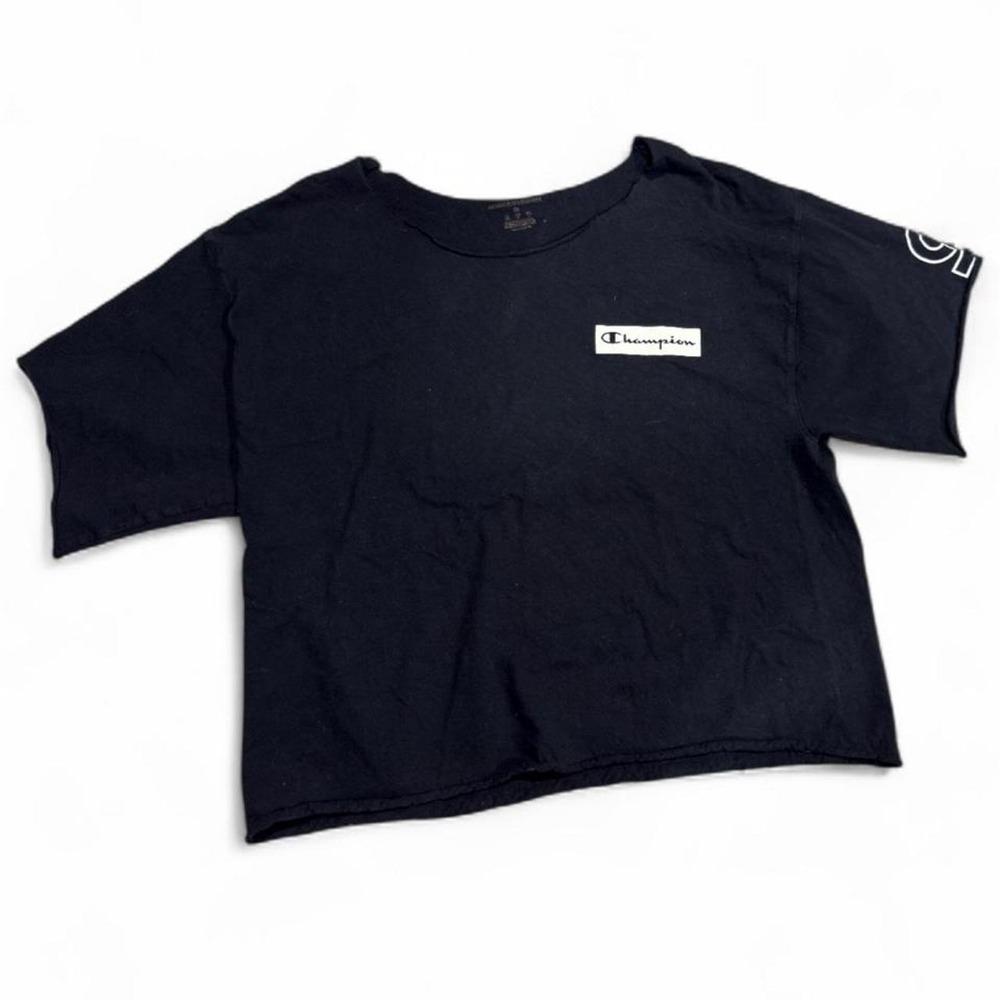 Champion Crop T-Shirt Womens Medium Black Logo Short Sleeve Athleisure Tee